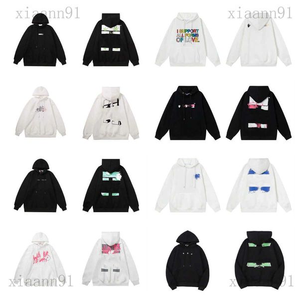 new offs style designers fashion hoodies offs white hoodie long sleeve mens and women round neck luxurys clothing painted arrow crow stripe, Black